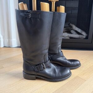 Bottega Veneta Black Leather Moto Boots Size 39.5